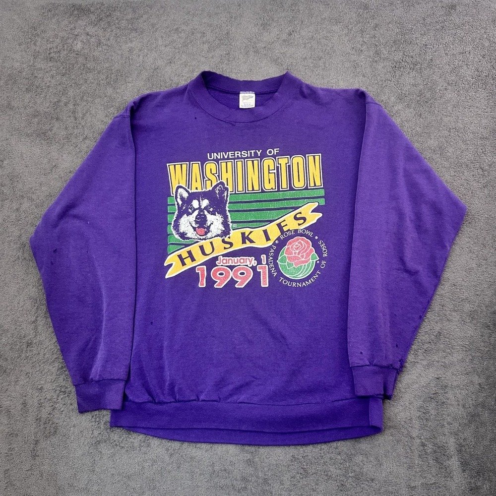 Vintage 90s university of Washington Huskies sweatshirt crewneck XL Rose bowl